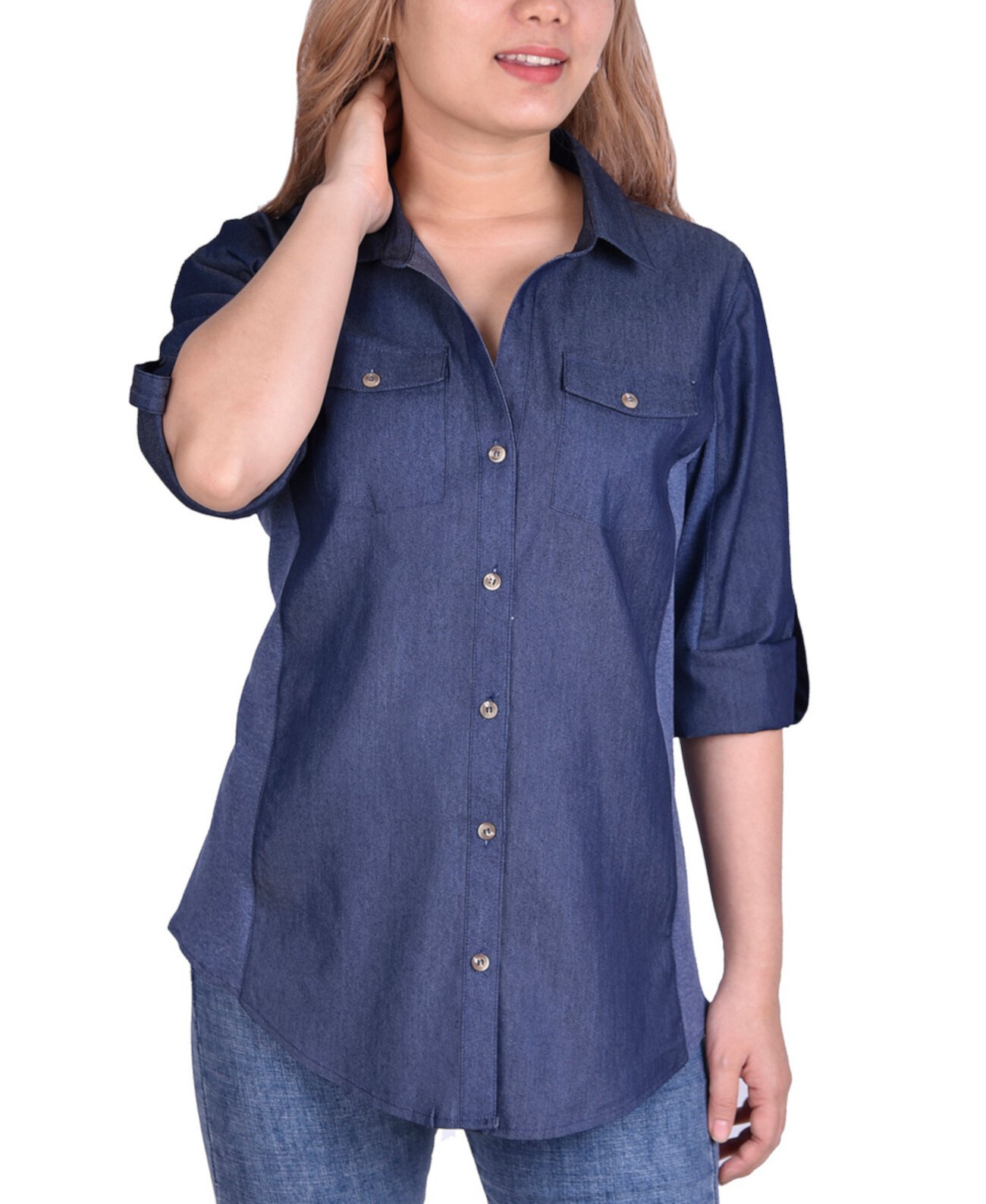 Женская джинсовая ткань с круглым вырезом на рукавах 3/4 и треугольным вырезом NY Collection