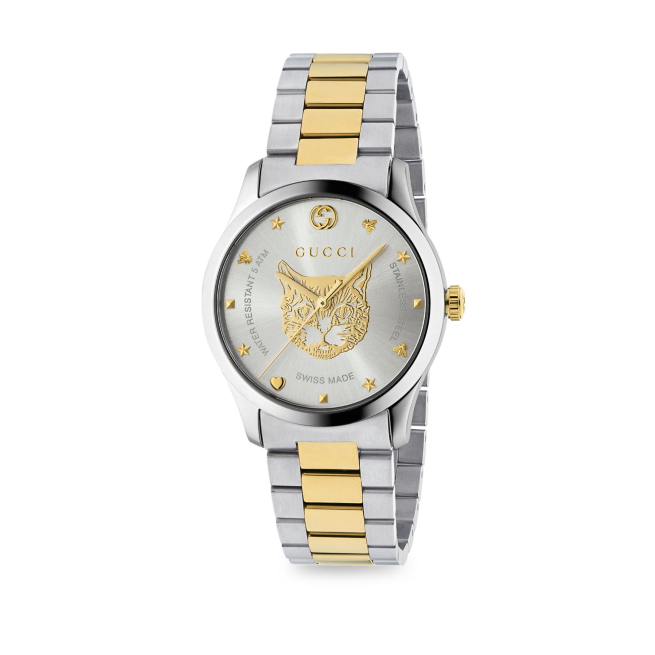 Нержавеющая сталь G-Timeless & amp; Часы-браслет с циферблатом тигра из желтого золота с PVD-покрытием GUCCI