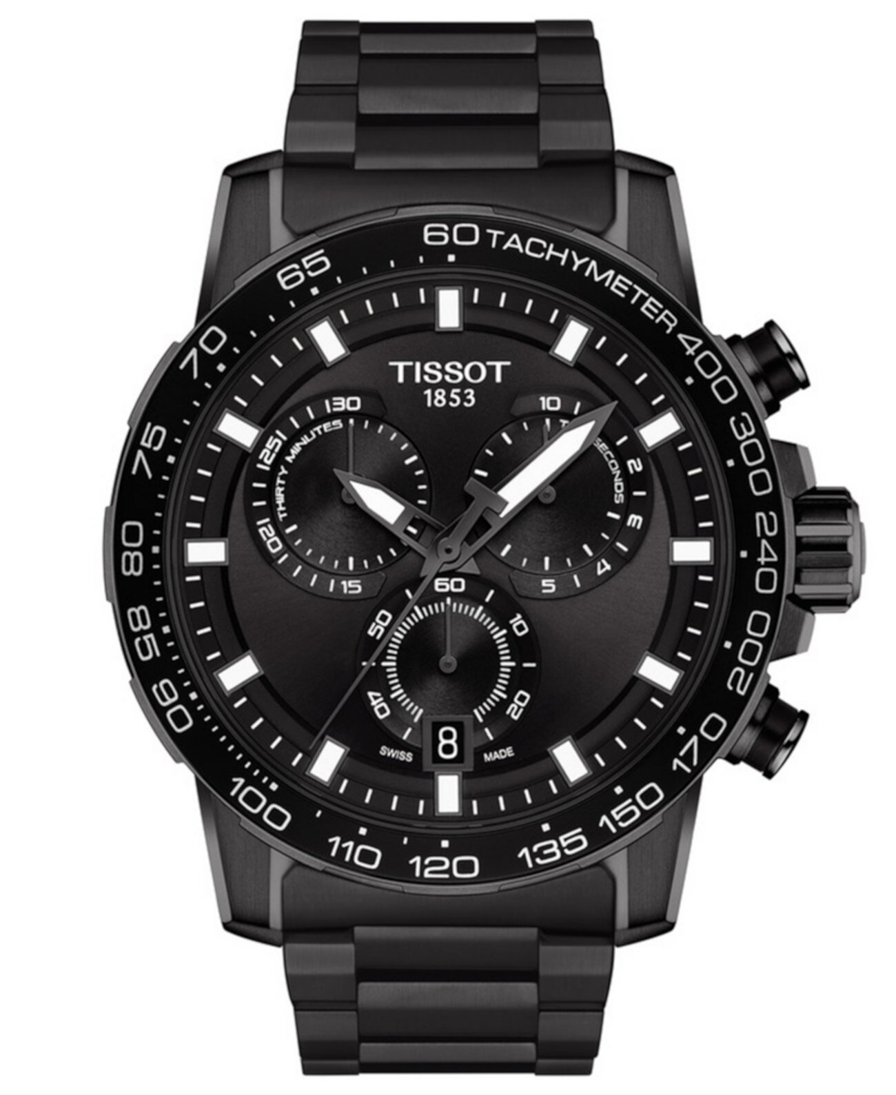 Мужские часы Swiss Chronograph Supersport с черным браслетом из нержавеющей стали 45,5 мм Tissot