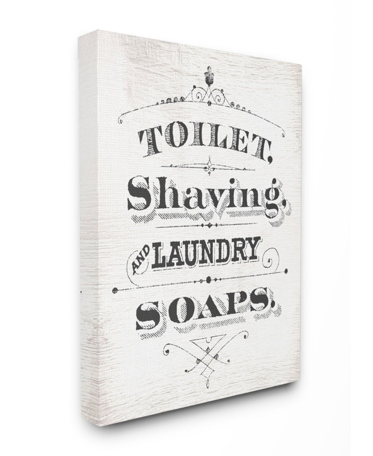 Винтажный туалет, бритье, белье и мыло, типографский знак, холст, настенное искусство, 30 дюймов, 1,5 дюйма, 40 дюймов Stupell Industries