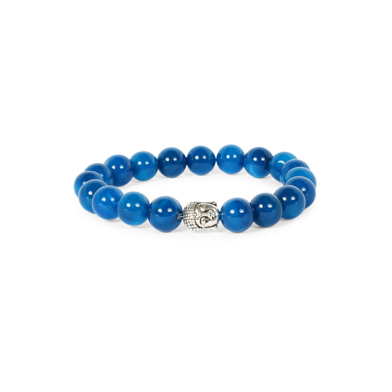 Blue Agate &amp; Silverplated Buddha Beaded Bracelet Jean Claude