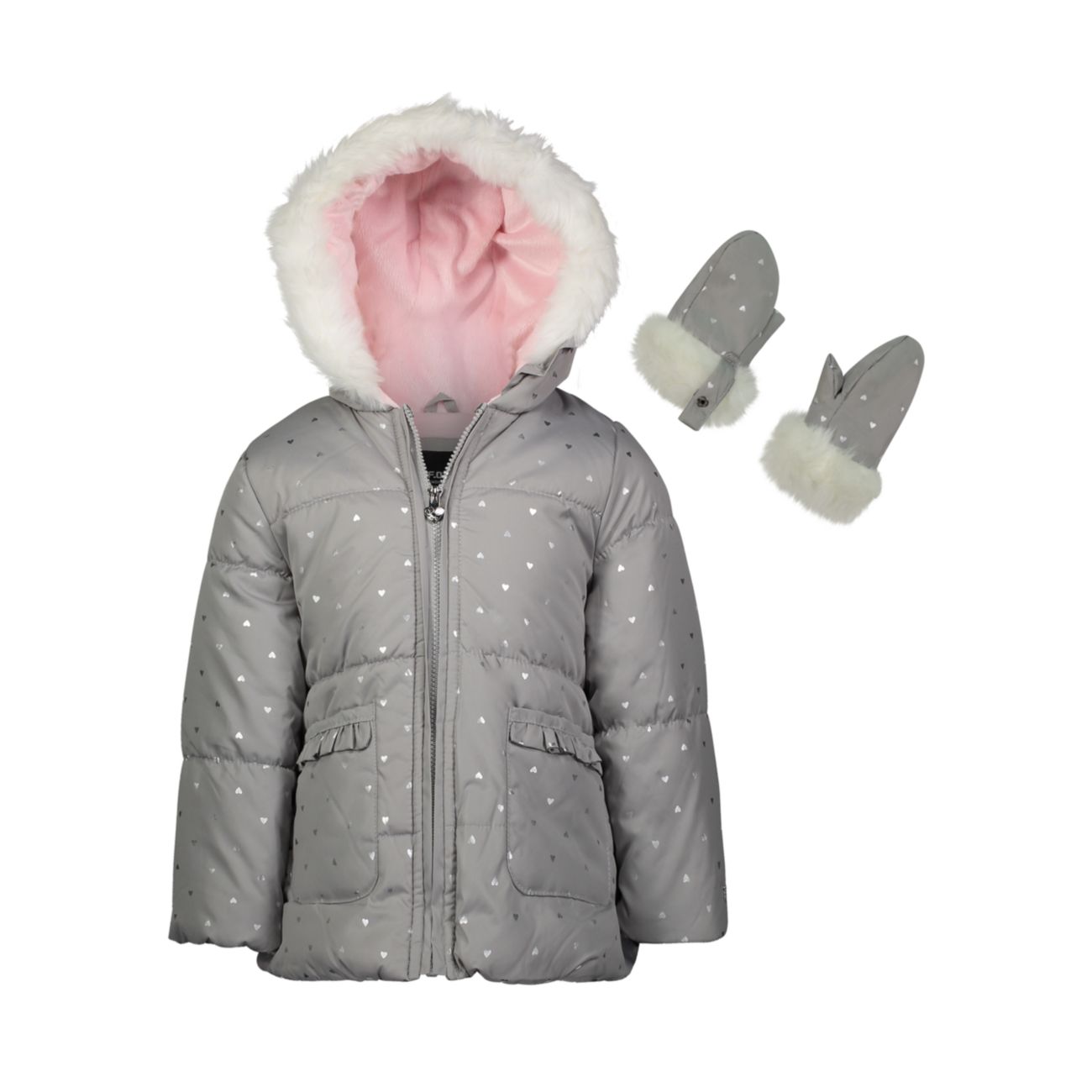 Комплект из двух частей куртки и перчаток с капюшоном и отделкой из искусственного меха для маленьких девочек London Fog