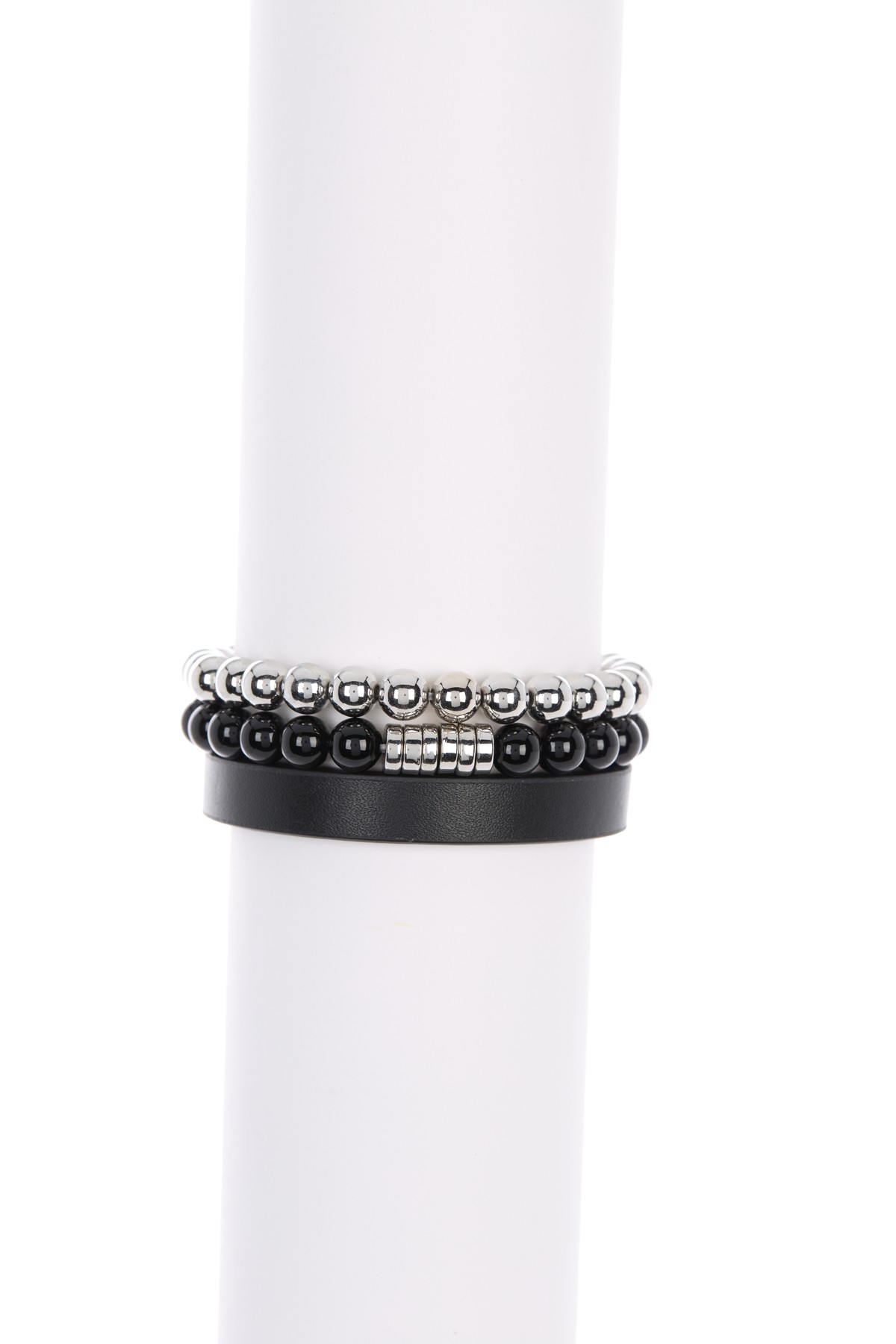 Semi-Precious Stone Bead, Metal Bead, & Leather Bracelet Set Nordstrom Rack