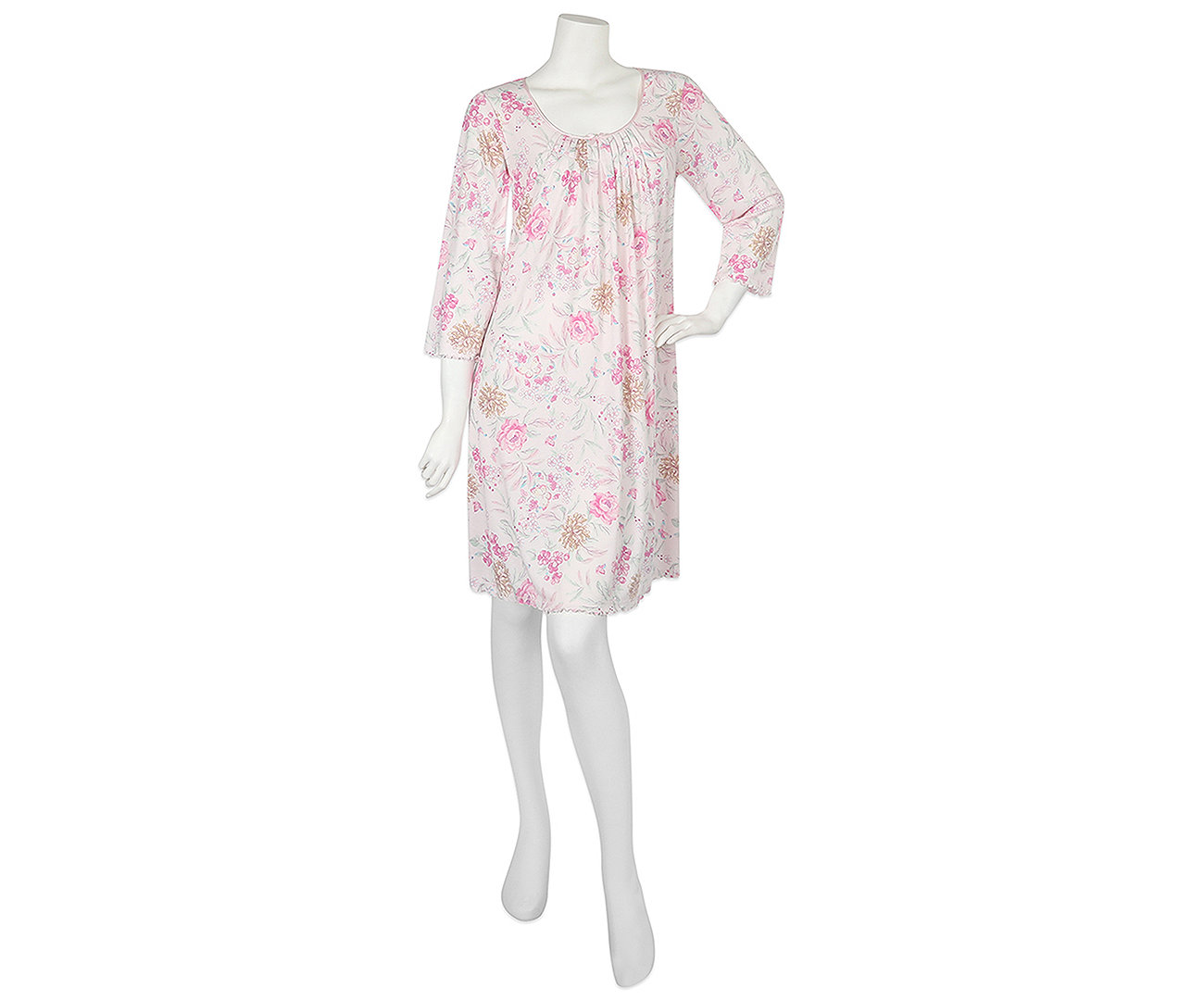 Pleated Floral-Print Nightgown Miss Elaine