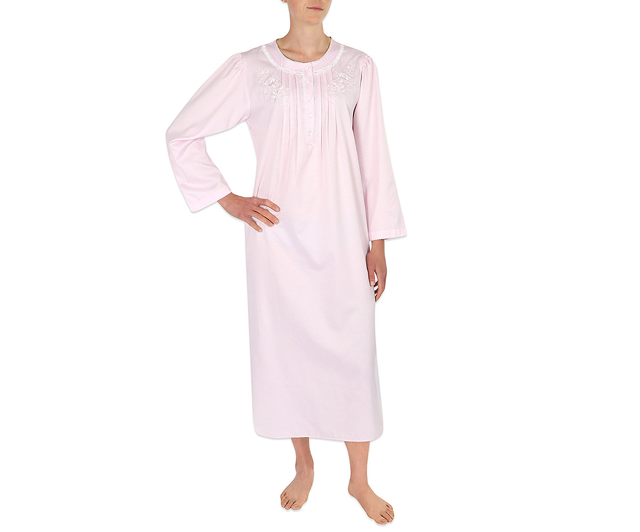 Petite Embroidered Brushed-Back Long Satin Nightgown Miss Elaine