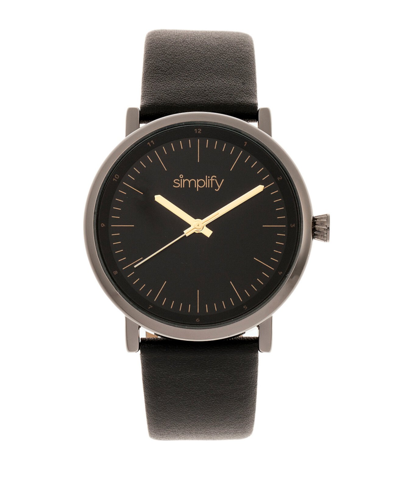 Смарт часы Simplify Quartz The 6200 Black Dial, Genuine Gunmetal Leather Watch 39mm Simplify