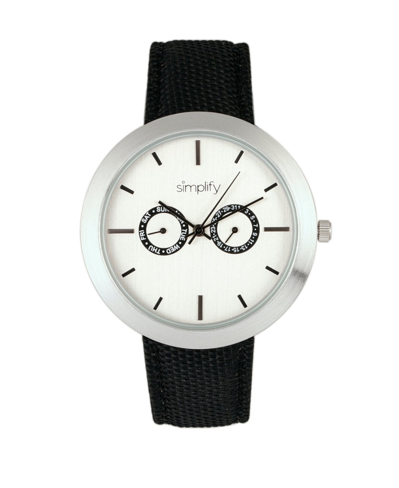 Кварцевые часы с белым циферблатом 6100, черный полиуретановый ремешок с покрытием из холста, 43 мм Simplify
