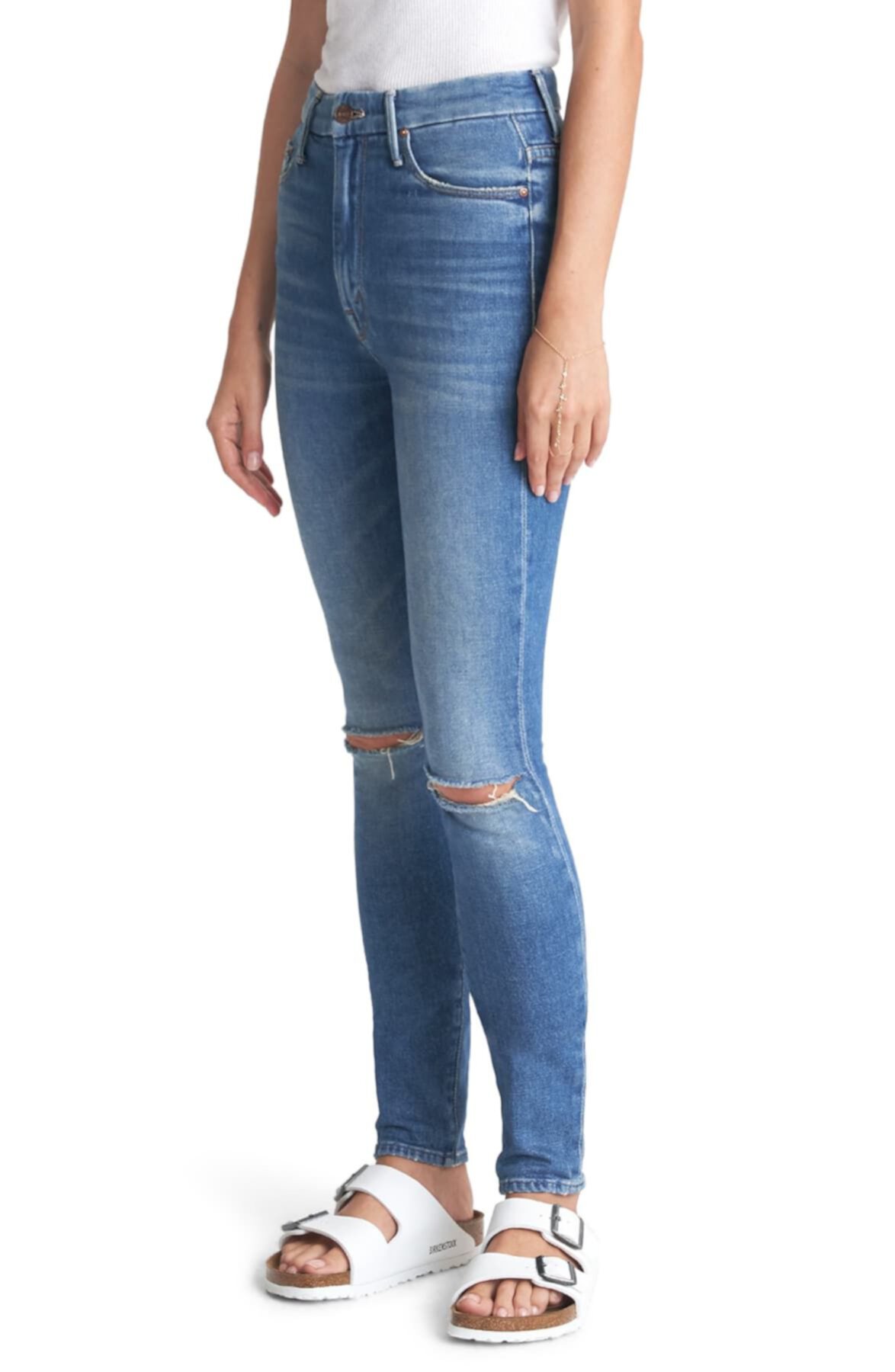 Рваные джинсы скинни до щиколотки с высокой талией The Looker MOTHER