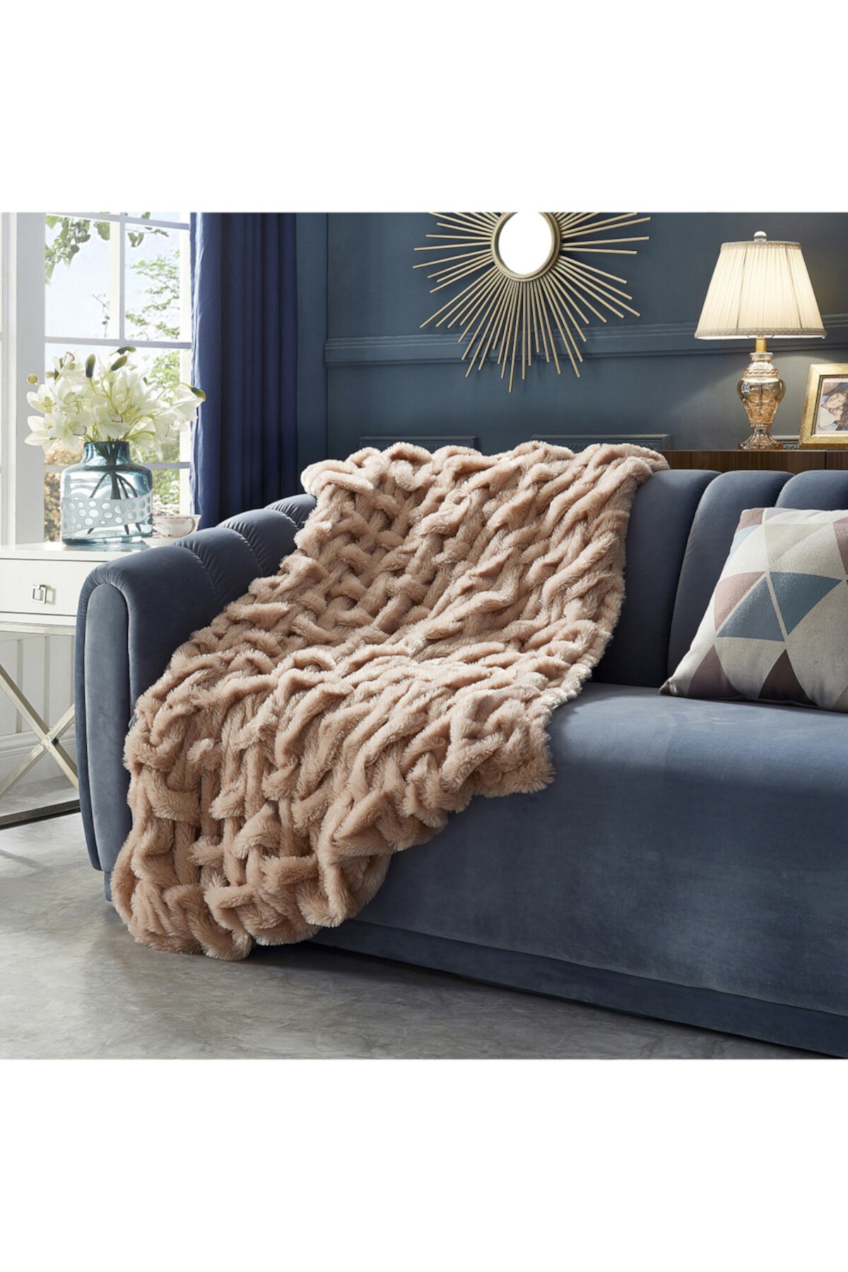 Cozy Tyme Bregato Stitched Faux  Fur Throw 50" x 60" - Blush Inspired Home