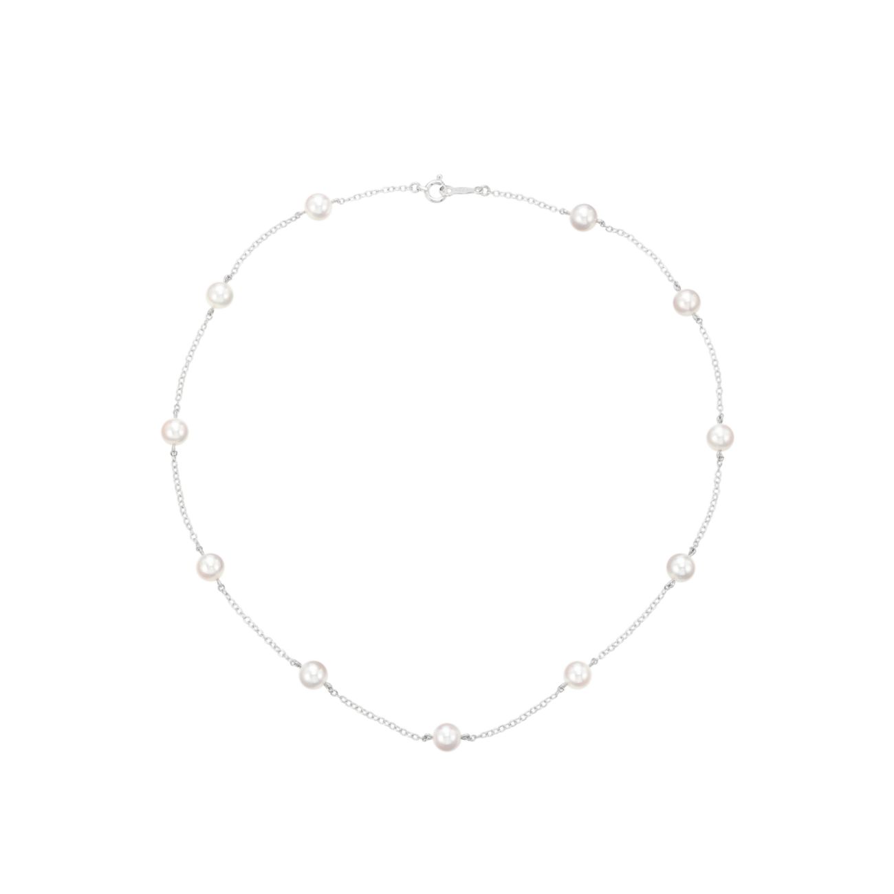 18K White Gold &amp; 5.5MM White Cultured Akoya Pearl Station Choker Necklace Mikimoto