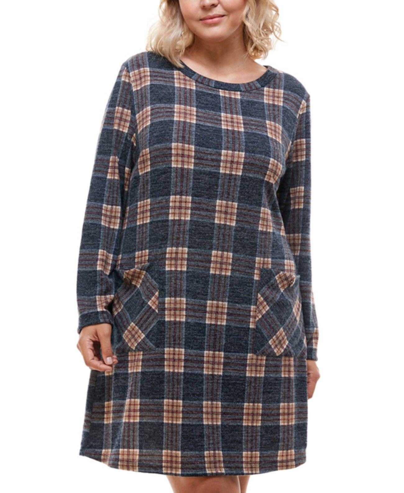 Модное платье-свитер в клетку больших размеров Monteau