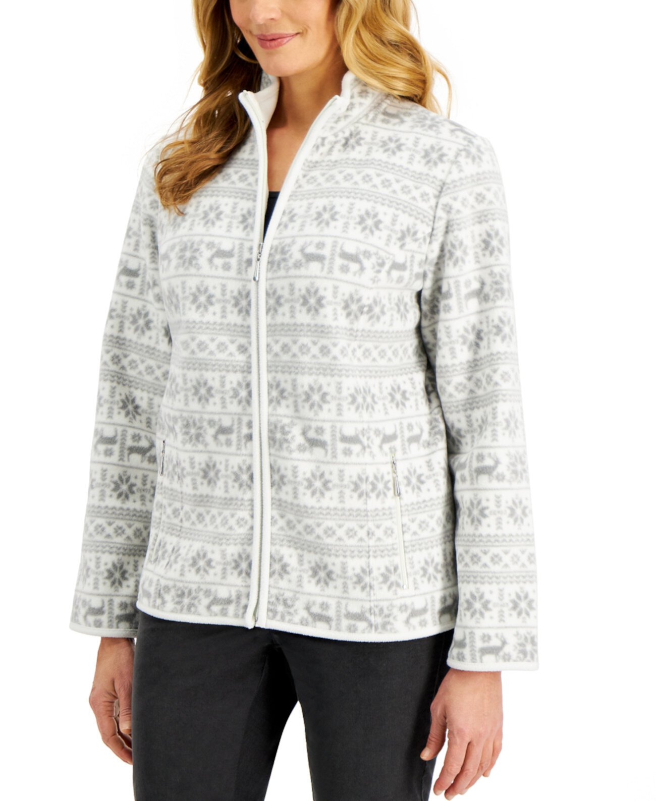 Petite Fair Isle Zeroproof Fleece Jacket, Created for Macy's Karen Scott