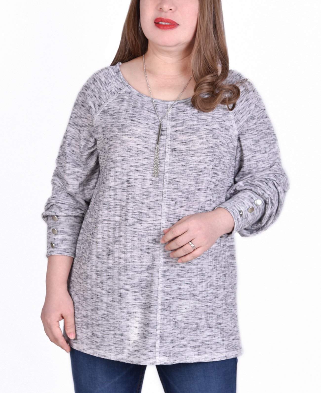 Женский пуловер больших размеров с длинным рукавом в рубчик в рубчик NY Collection
