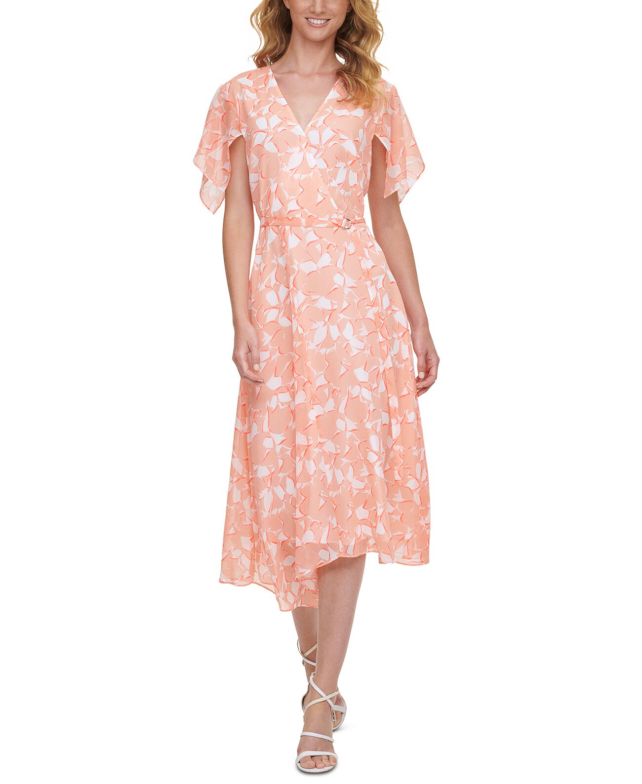 Платье с запахом и цветочным принтом DKNY