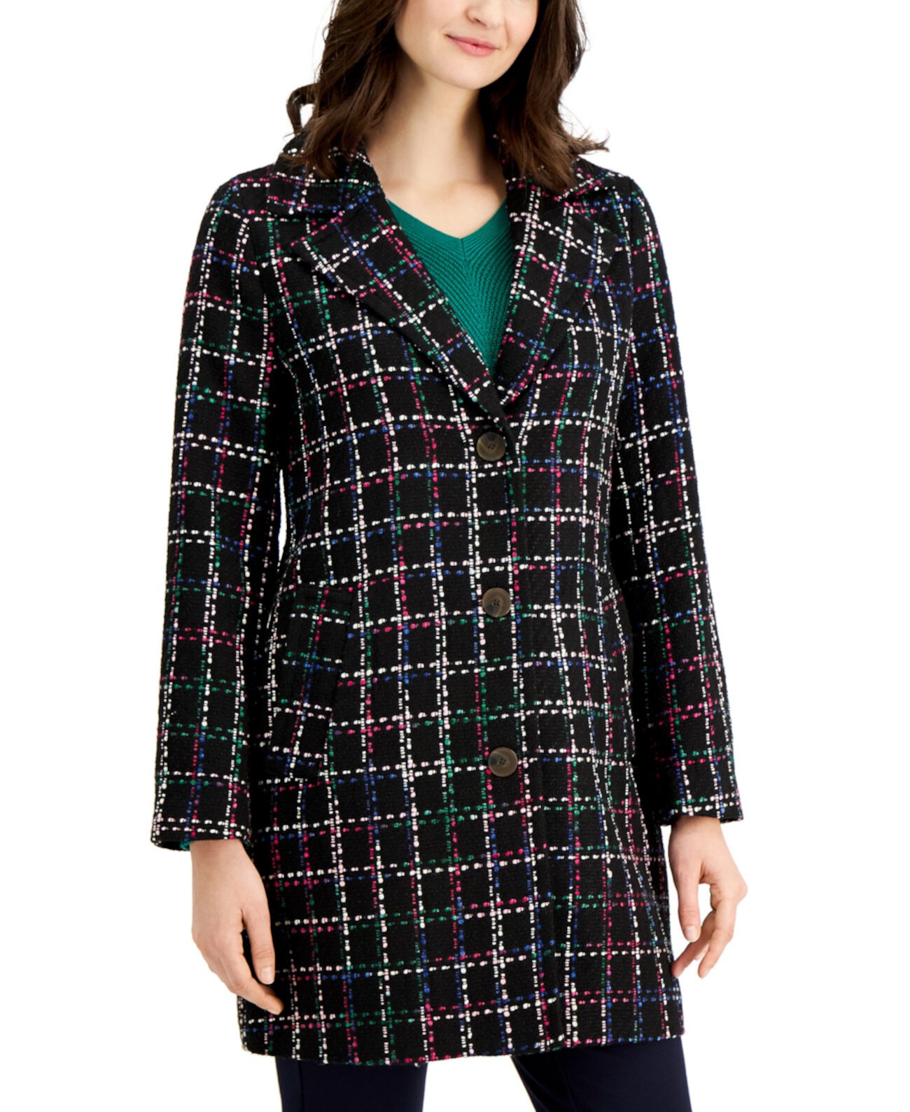 Plaid Long Jacket, Created for Macy's Charter Club