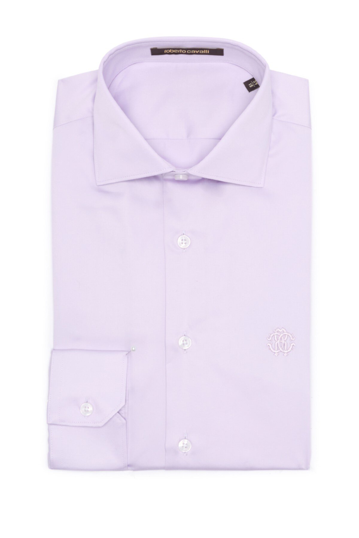 Хлопковая классическая рубашка лавандового цвета Roberto Cavalli