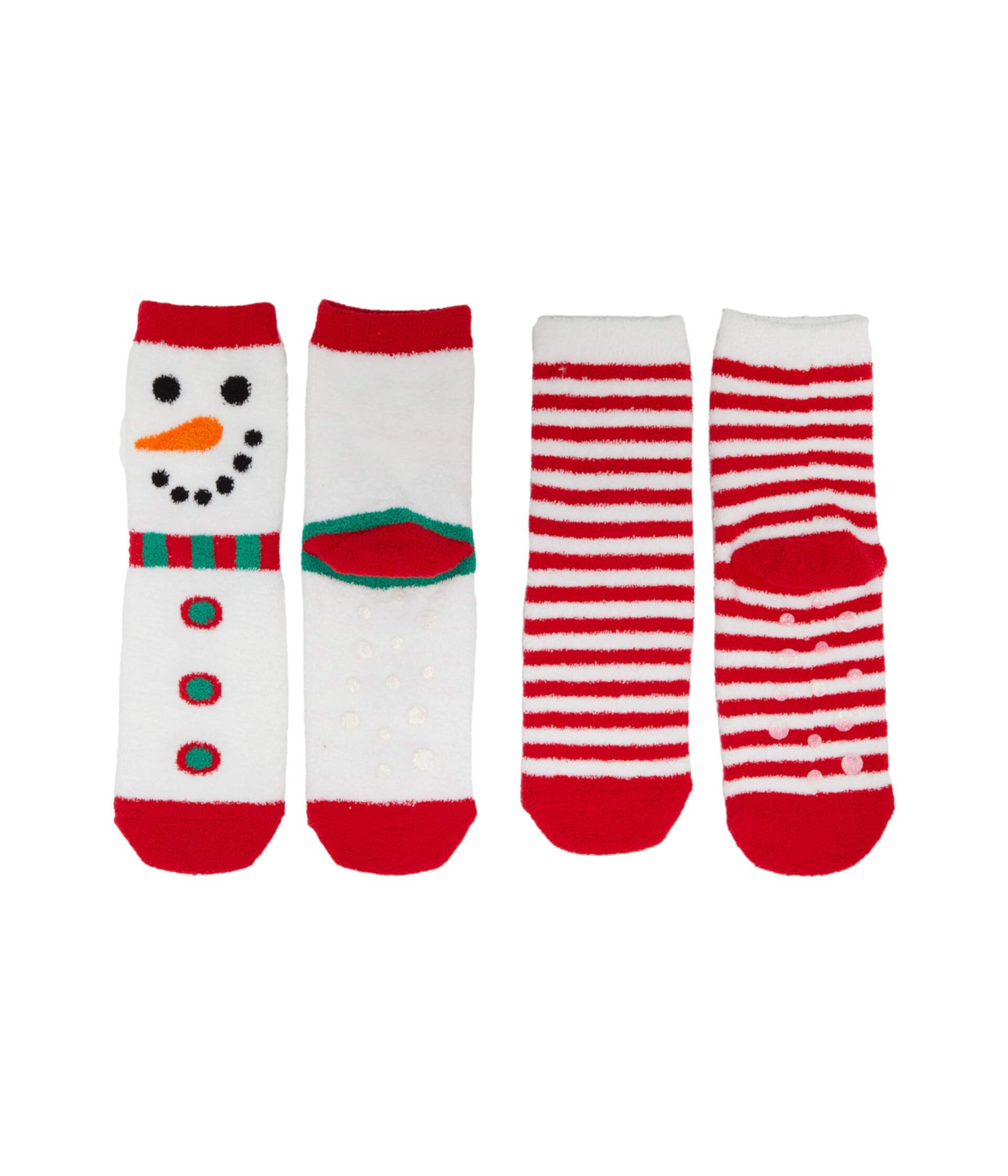 Пушистые тапочки Snowman & Stripe, 2 пары (для младенцев / малышей / маленьких детей / больших детей) Jefferies Socks