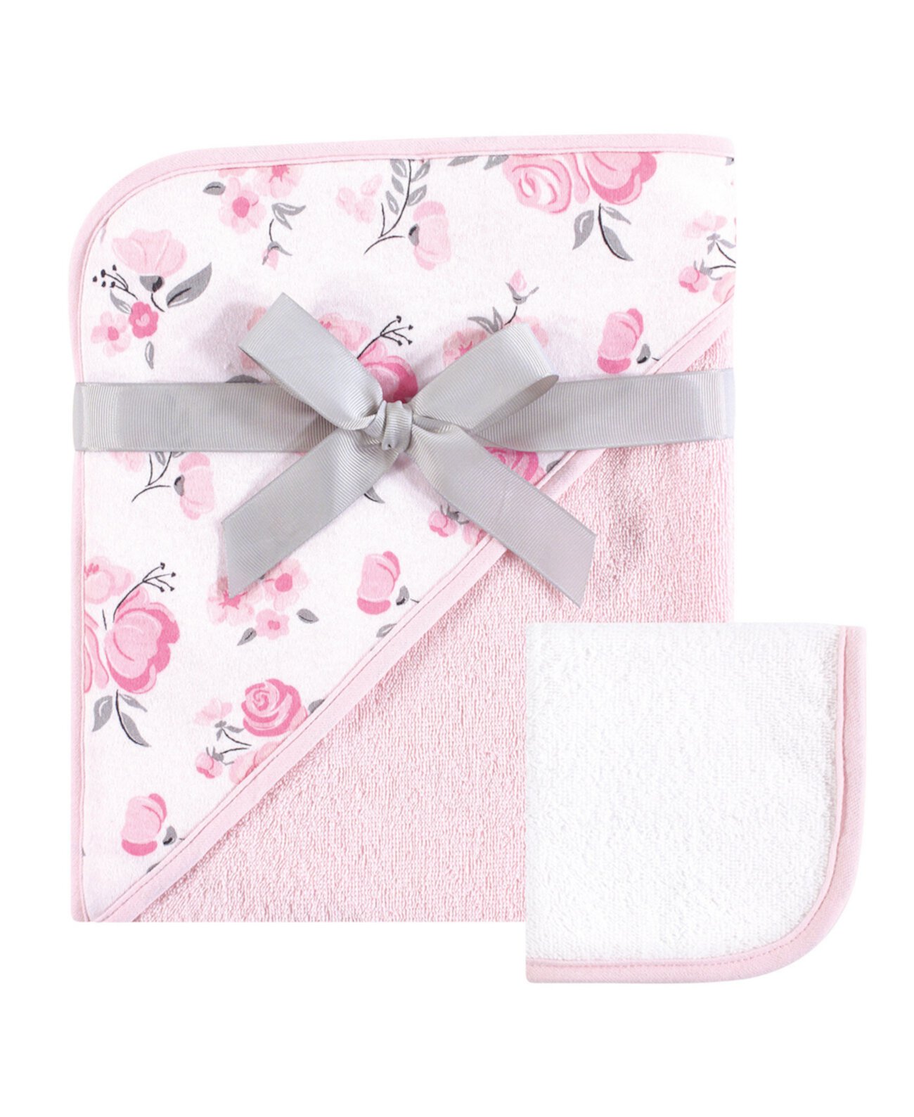 Hudson Baby Unisex Baby Hooded Towel and Washcloth, Pink Floral 2-Piece Set, One Size Baby Vision