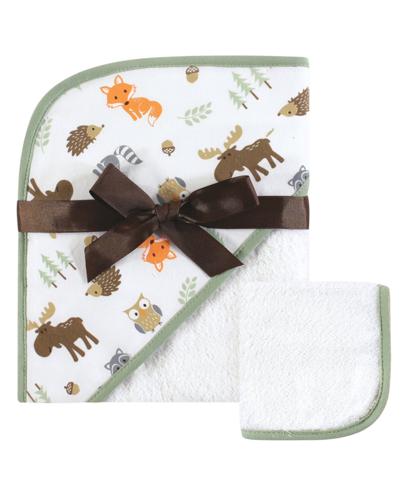 Hudson Baby Unisex Baby Hooded Towel and Washcloth, Woodland 2-Piece Set, One Size Baby Vision
