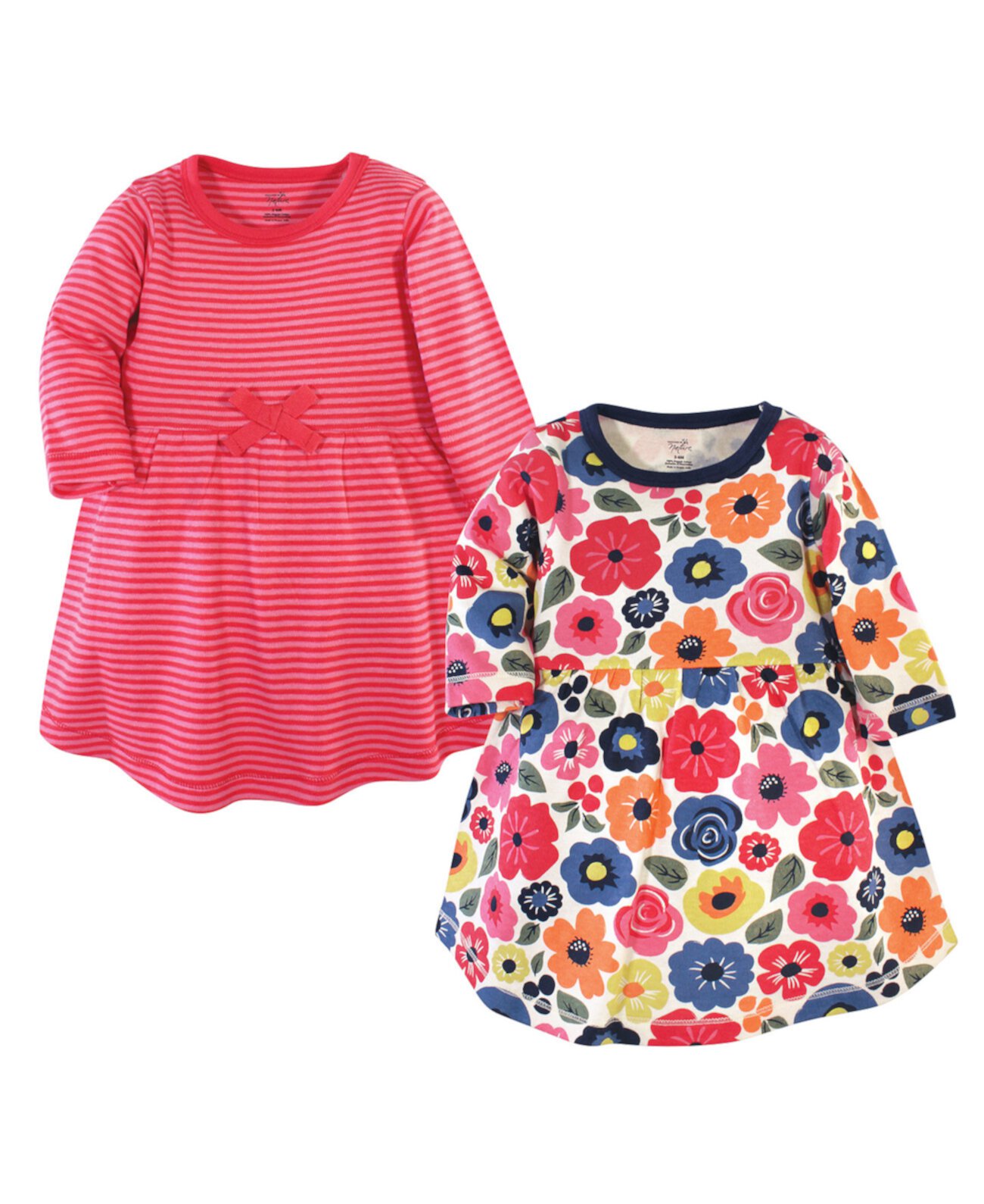 Toddler Girls Organic Cotton Long-Sleeve Dresses 2pk, Bright Flowers Touched by Nature