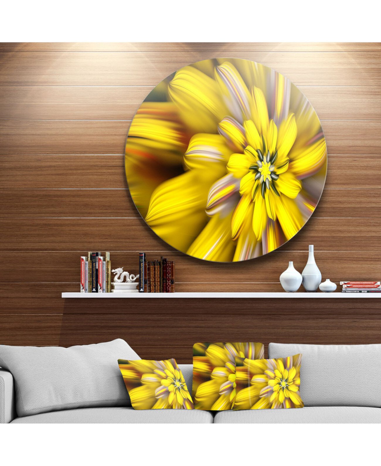 Designart 'Массивный желтый фрактальный цветок' Цветочные круглые металлические настенные украшения - 23 "x 23" Design Art