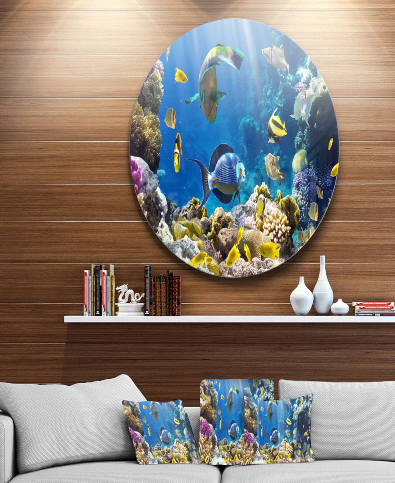 Designart 'Рыба в коралловом рифе' Диск для фотосъемки с морским пейзажем Круглая металлическая стена - 23 "x 23" Design Art