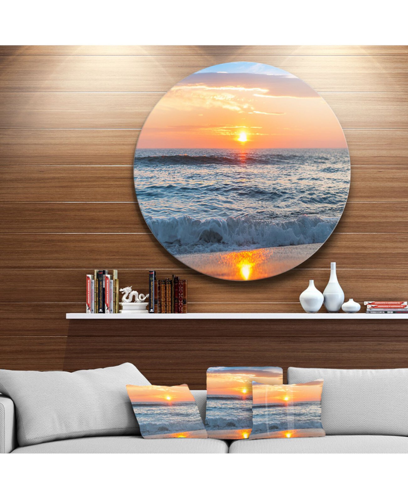 Дизайн "Красивый восход солнца над горизонтом". Искусство стены "Металлический круг" на пляже - 23 "x 23" Design Art