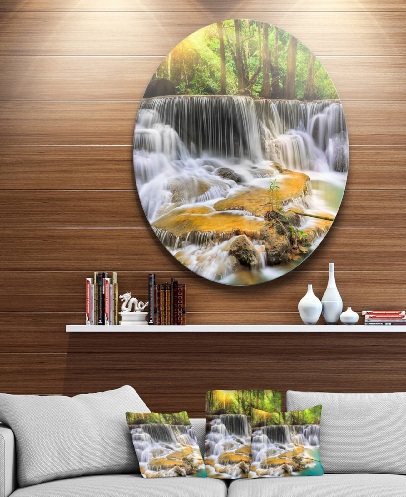 Designart 'Wide View Of Erawan Waterfall' Диск Пейзажный Круг Металлическая настенная живопись - 23 "x 23" Design Art