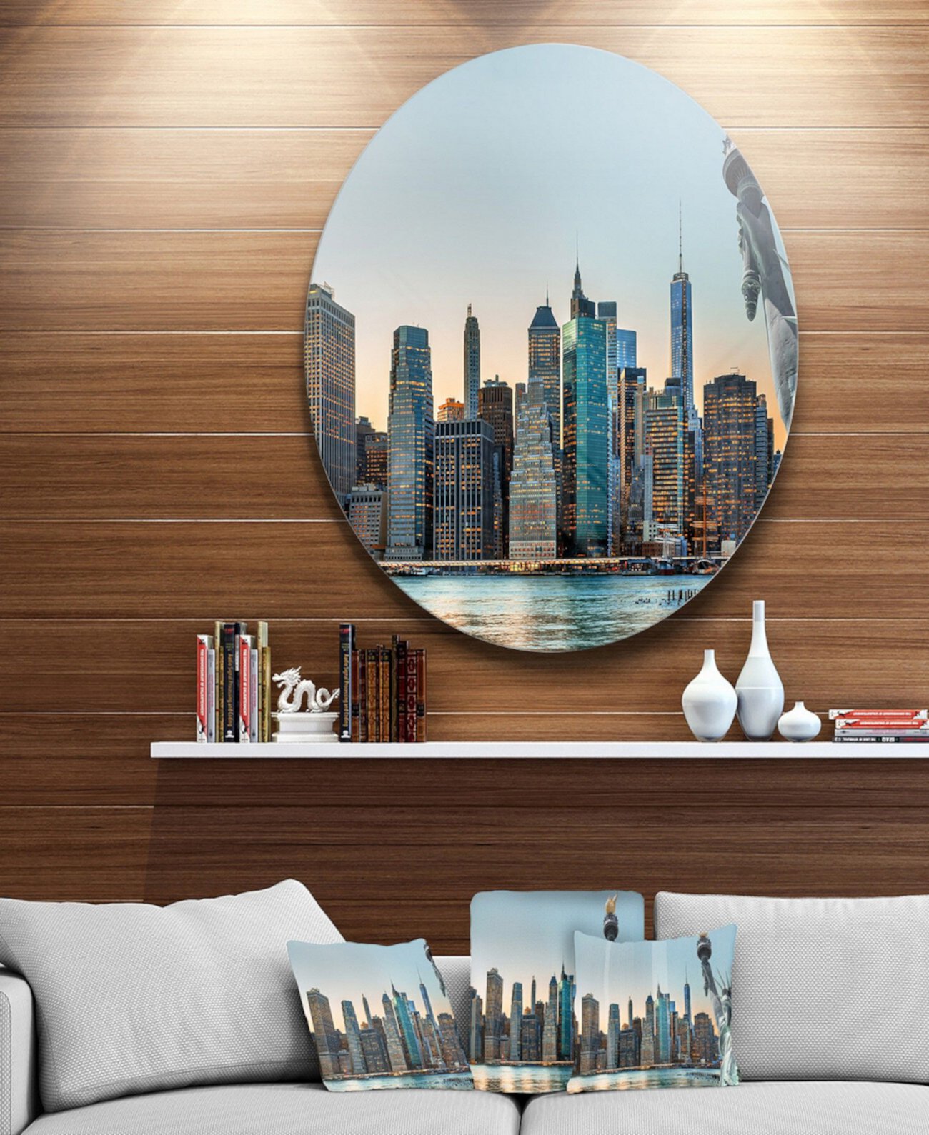 Designart 'Панорама горизонта Нью-Йорка' Диск Фотография Круг Металлическая настенная живопись - 23 "x 23" Design Art