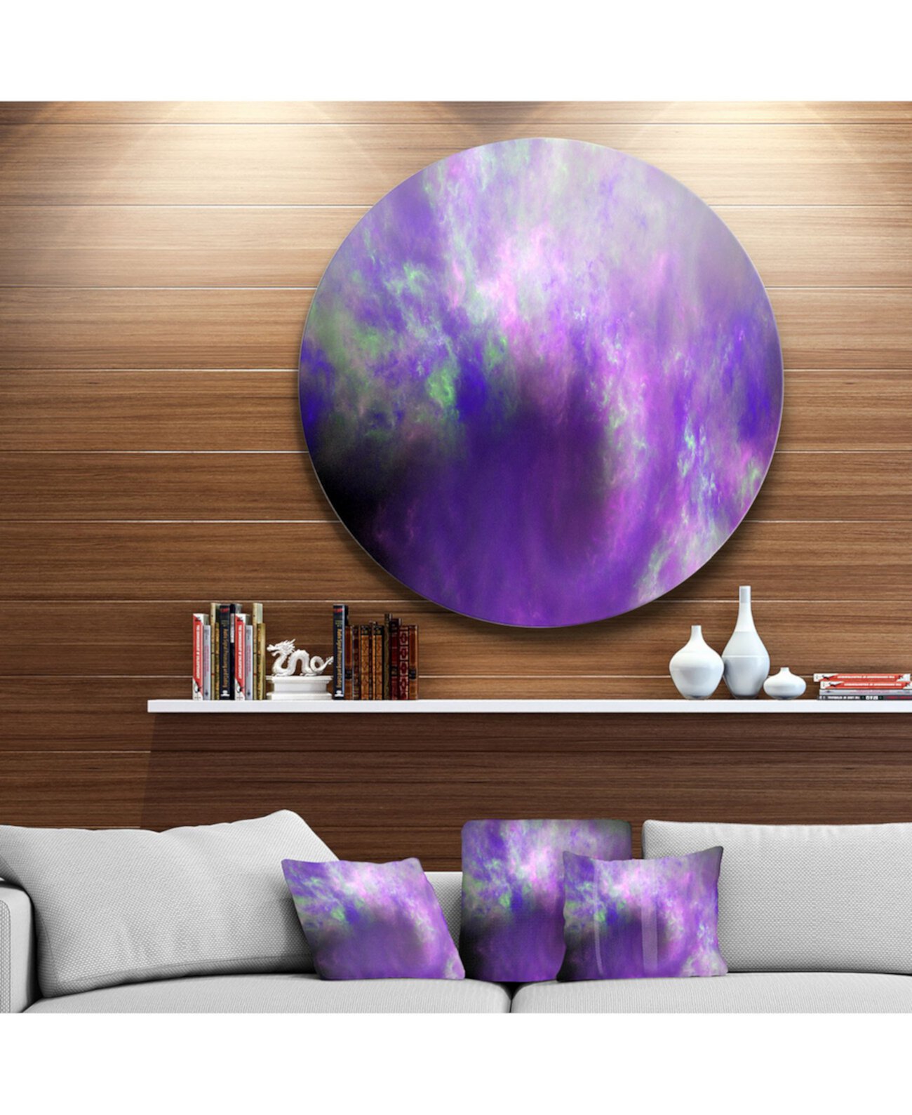 Designart 'Perfect Light Purple Starry Sky' Абстрактная круглая металлическая настенная живопись с круглым кругом - 23 "x 23" Design Art