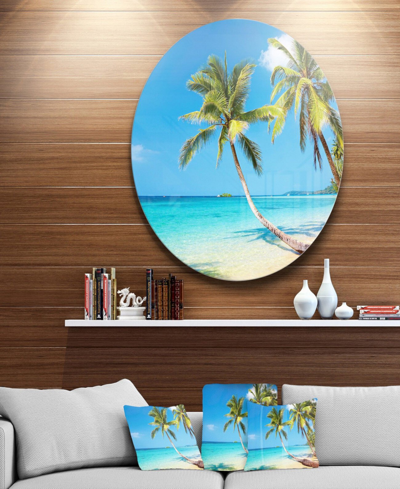 Диск для фотографий Designart 'Tropical Beach' Картины из металла в круге с морским пейзажем - 23 "x 23" Design Art
