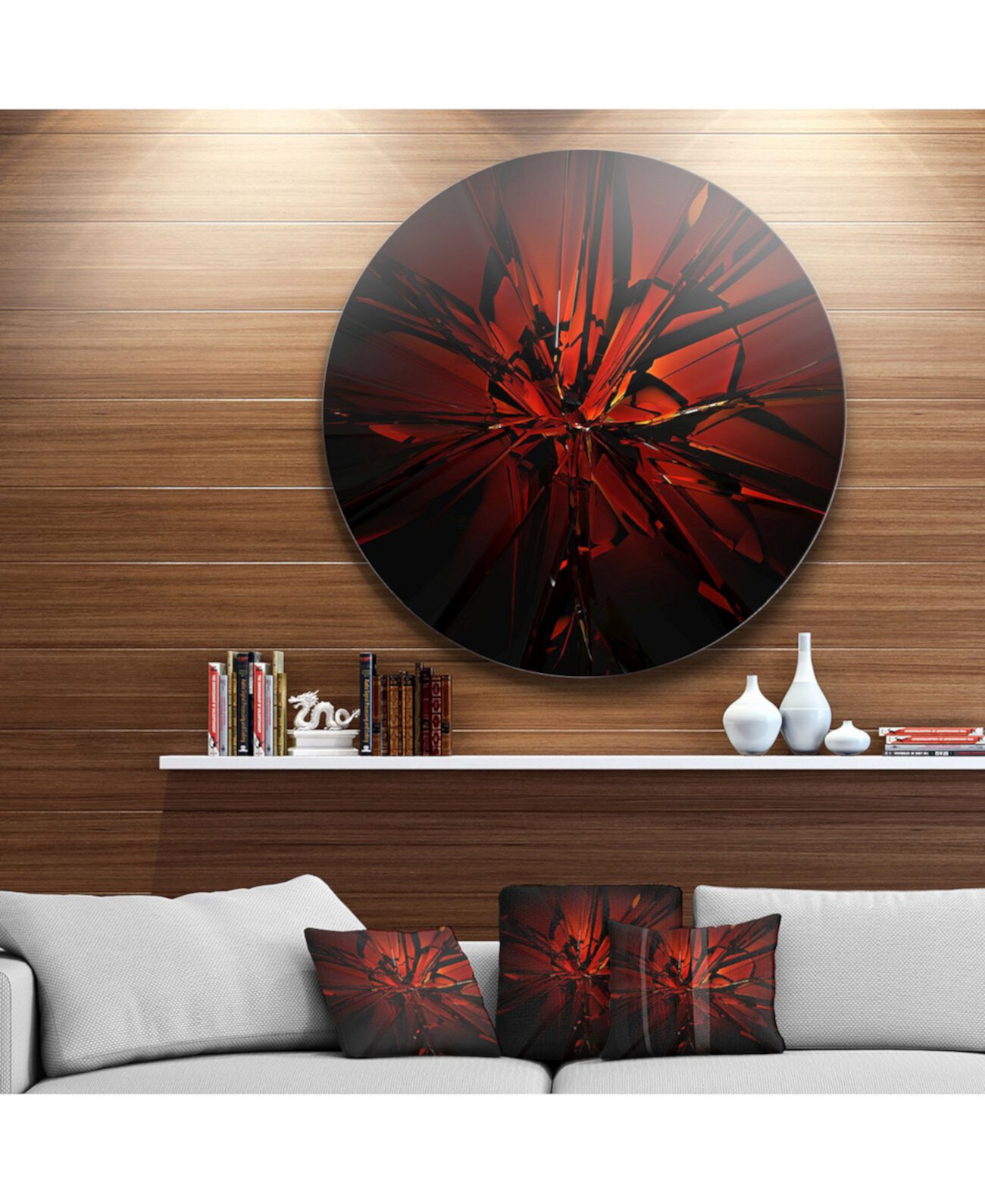 Designart 'Beautiful Red 3D Crystal Design' Абстрактная металлическая стена с круглым кругом - 23 "x 23" Design Art