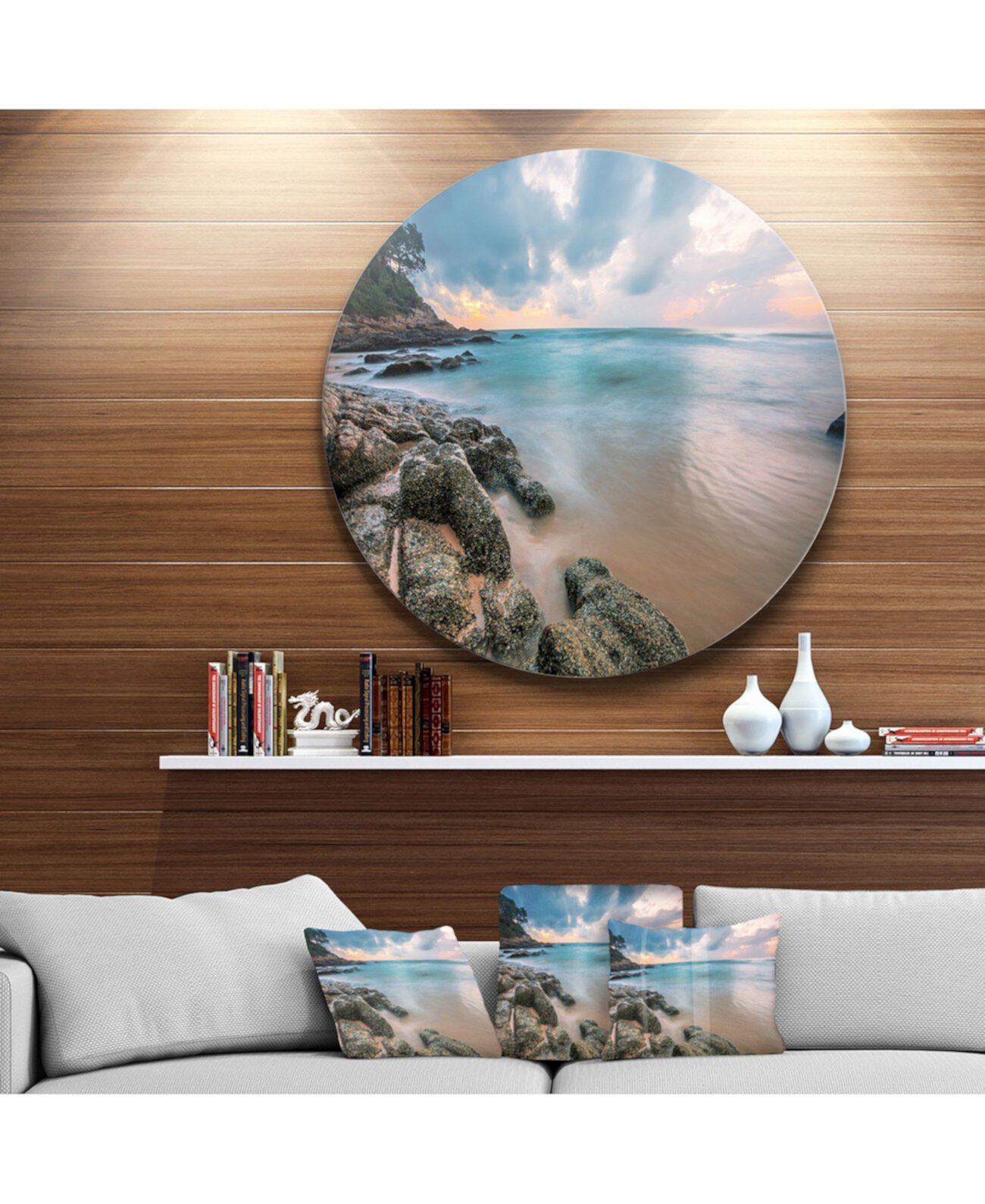 Designart 'Мрачный тропический пляж заката' Очень большой металлический декор для стен с морским пейзажем - 23 "x 23" Design Art