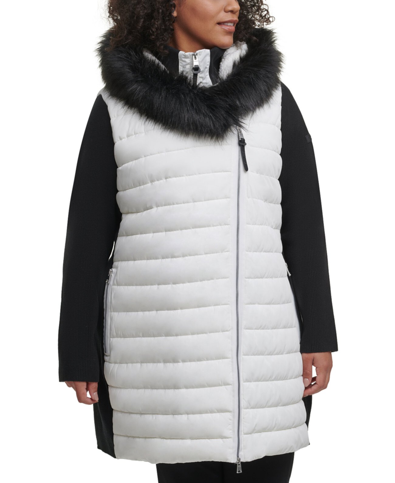 Куртка большого размера с капюшоном и рукавами-свитером Calvin Klein