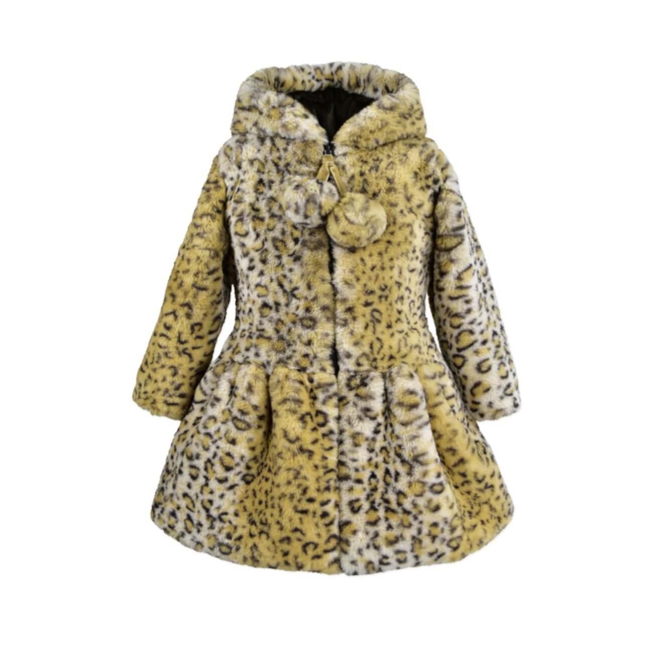 Маленькая девочка & amp; Пальто с помпонами из искусственного меха с леопардовым принтом для девочек WIDGEON