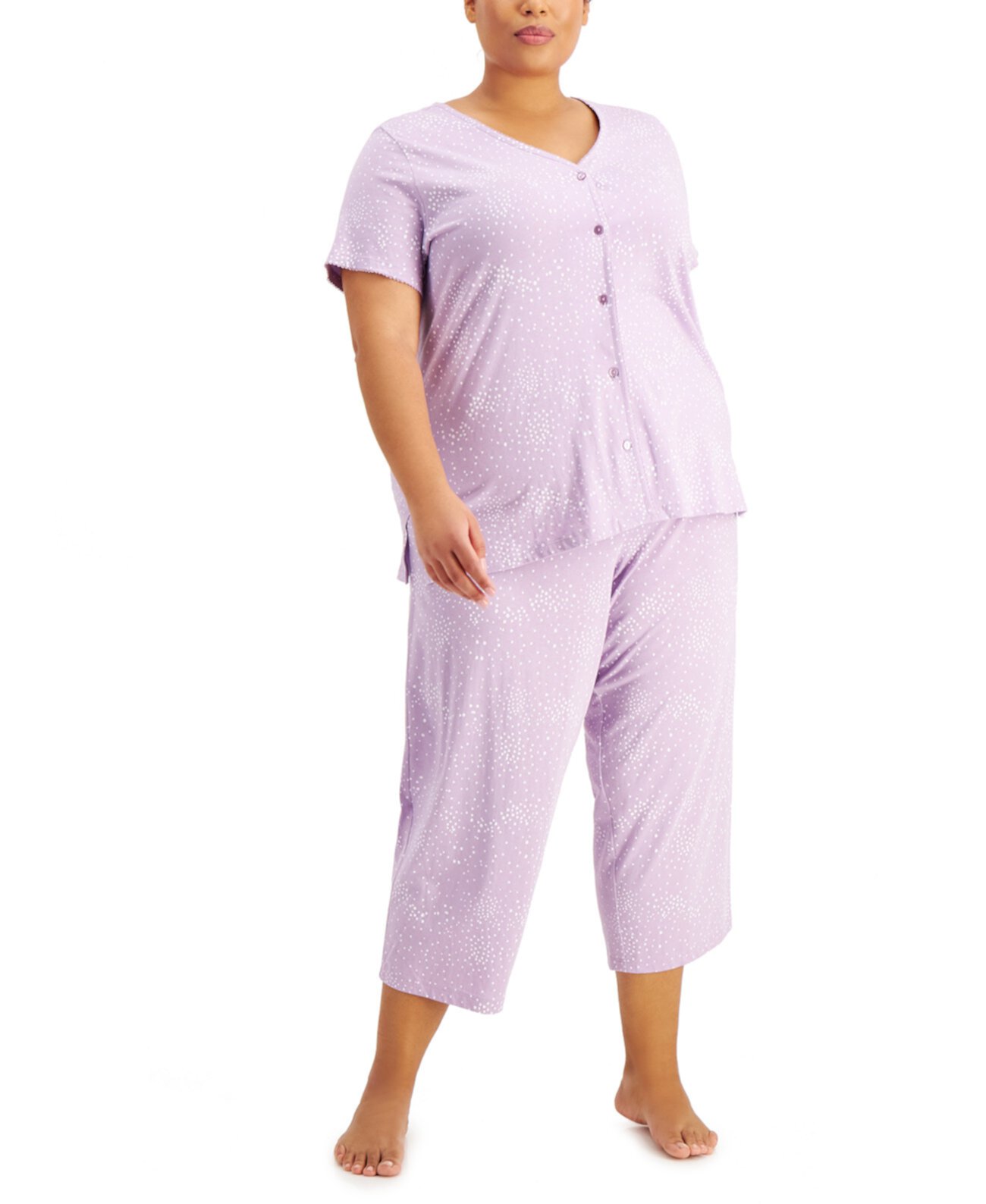 Plus Size Printed Cotton Cropped Pajama Pants Set, Created for Macy's Charter Club