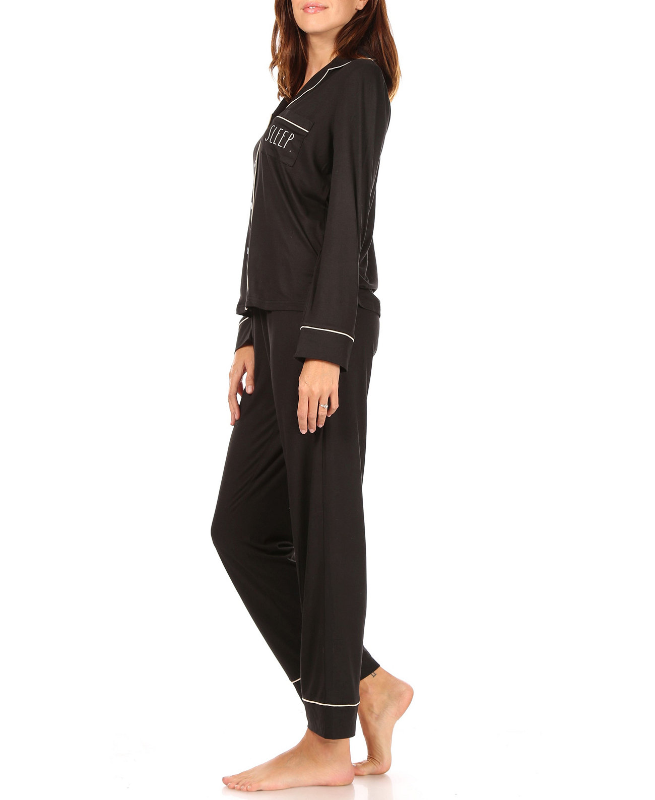 Женский пижамный комплект для сна с длинным рукавом и воротником-стойкой Rae Dunn