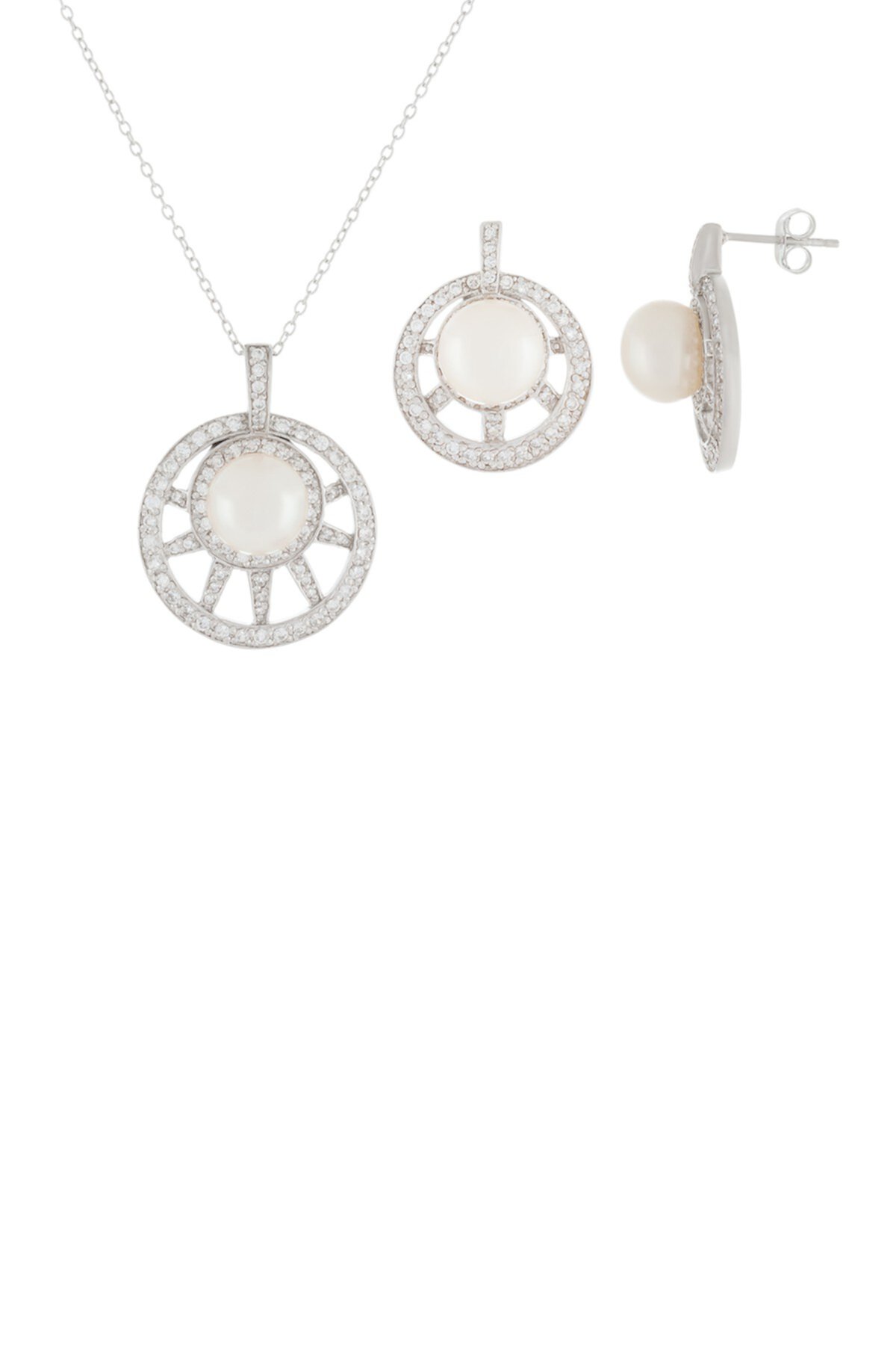 Набор ожерелья и серег из культивированного пресноводного жемчуга с паве из CZ и 7,5-8 мм Splendid Pearls