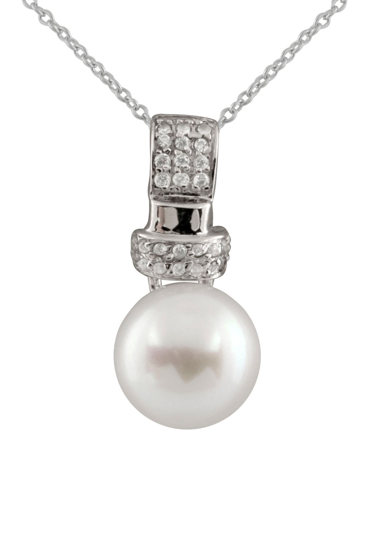 Ожерелье с подвеской из белого пресноводного жемчуга и CZ размером 9-10 мм Splendid Pearls