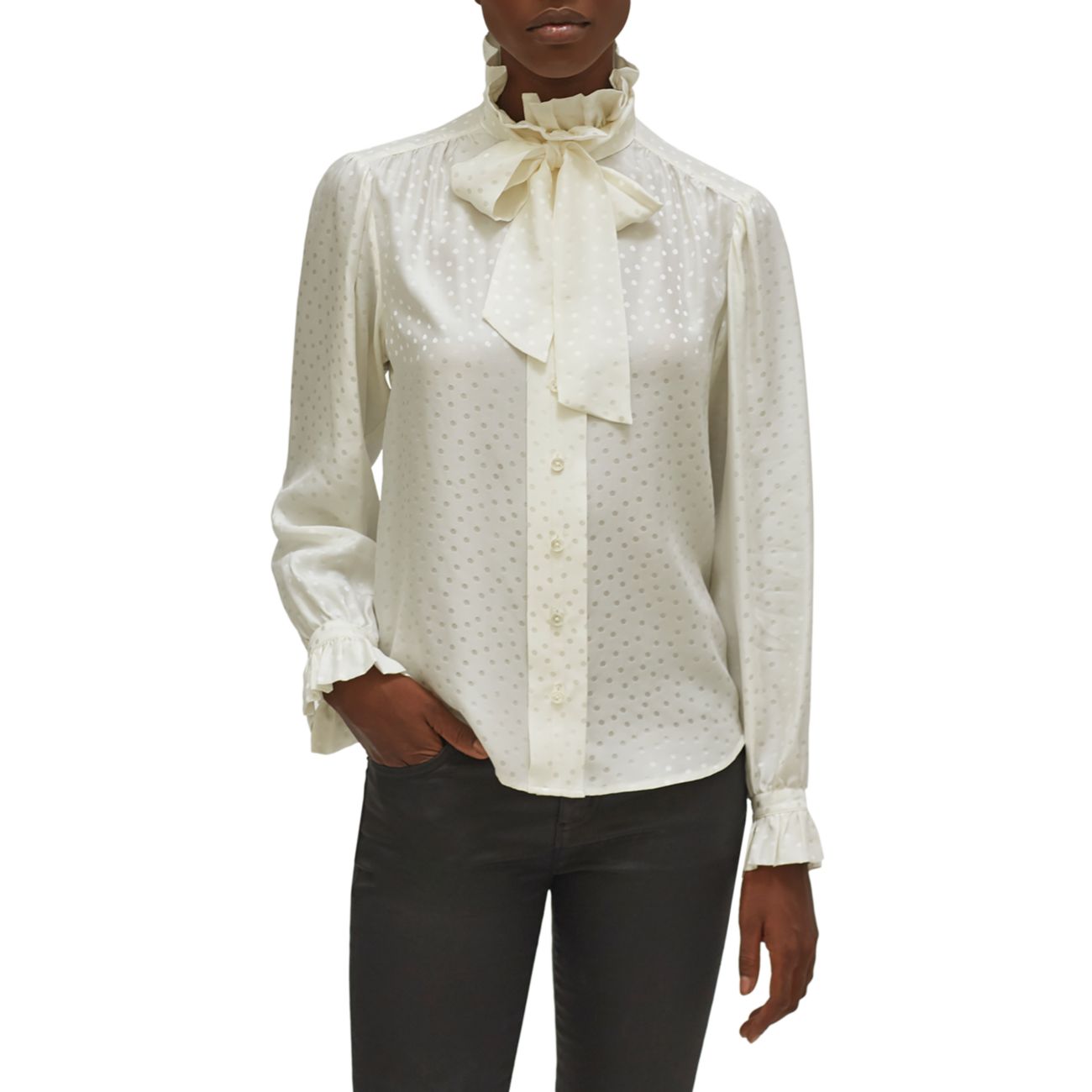 Шелковая блуза в горошек Loudette Illusion с завязками на воротнике EQUIPMENT