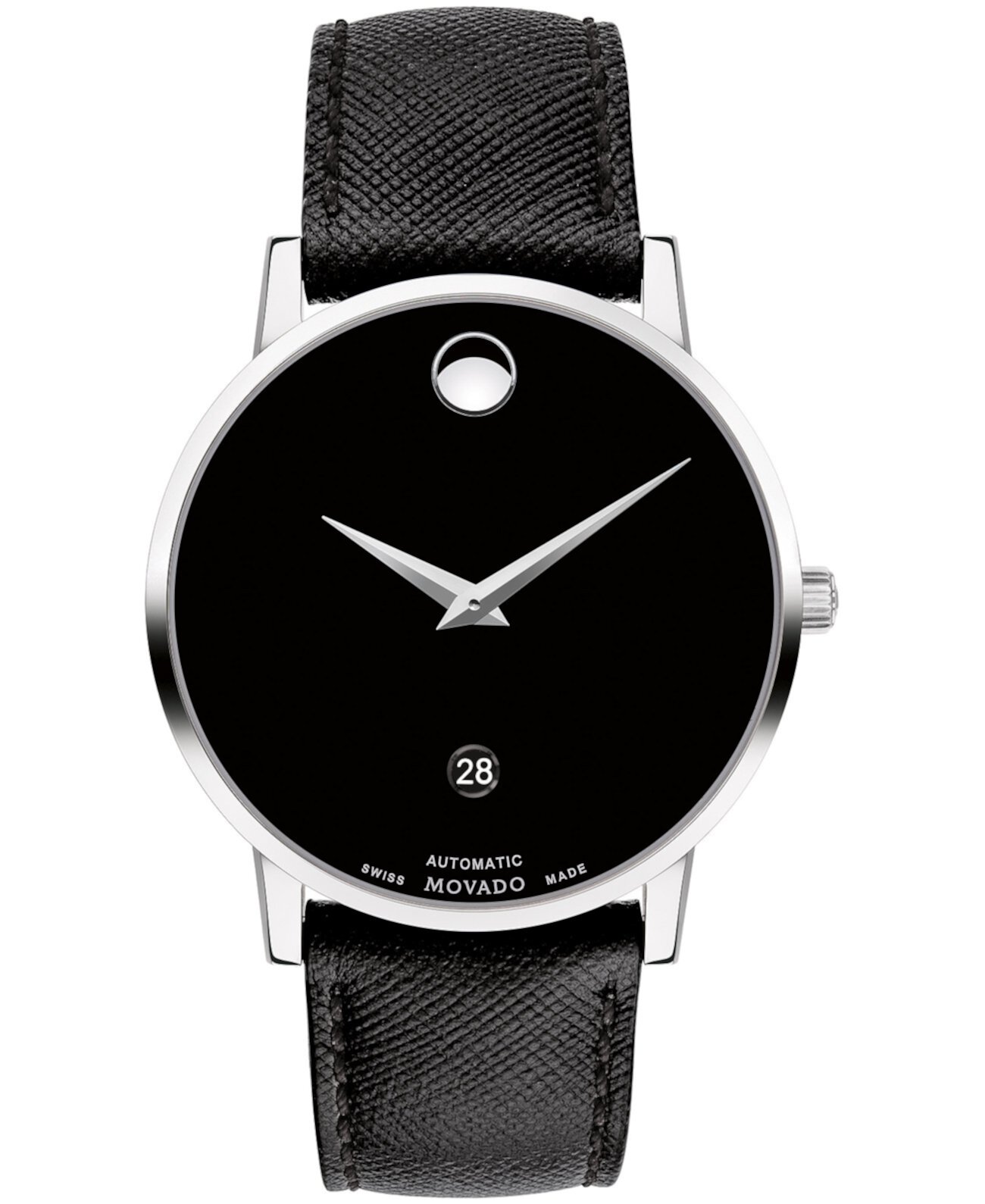 Мужские наручные часы Swiss Automatic Museum с черным ремешком из телячьей кожи 40 мм Movado