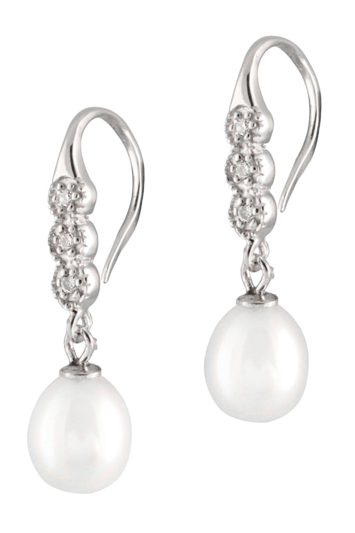 Серьги с подвесками из пресноводного жемчуга и CZ белого цвета 7-8 мм Splendid Pearls