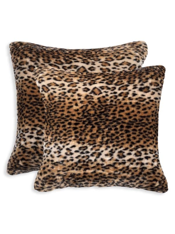 Комплект из 2 квадратных подушек из искусственного меха с леопардовым принтом Belton Luxe Faux Fur