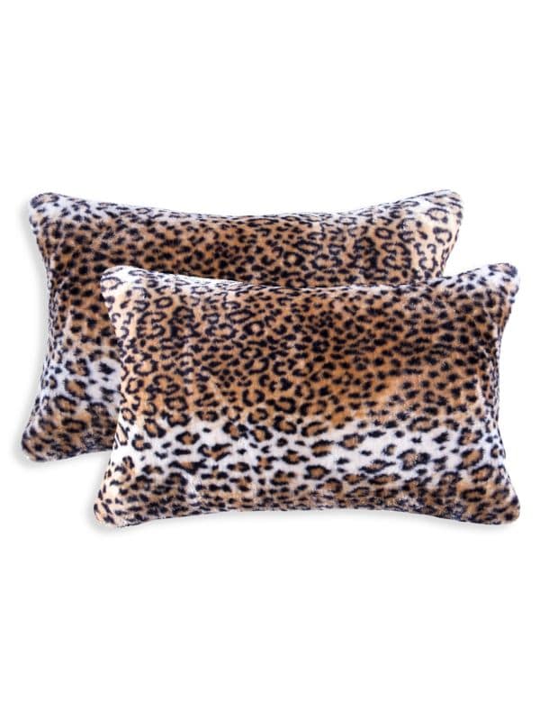 Комплект из 2 прямоугольных подушек из искусственного меха с леопардовым принтом Belton Luxe Faux Fur