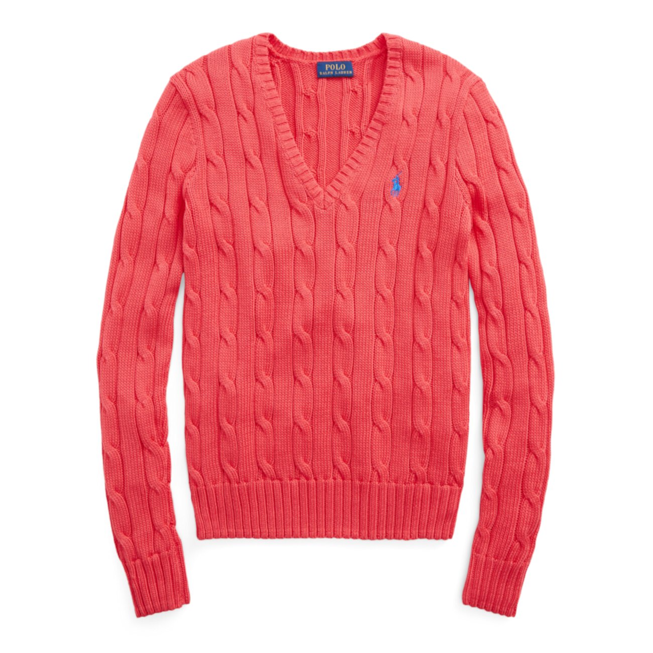 Хлопковый свитер кабельной вязки с V-образным вырезом Ralph Lauren