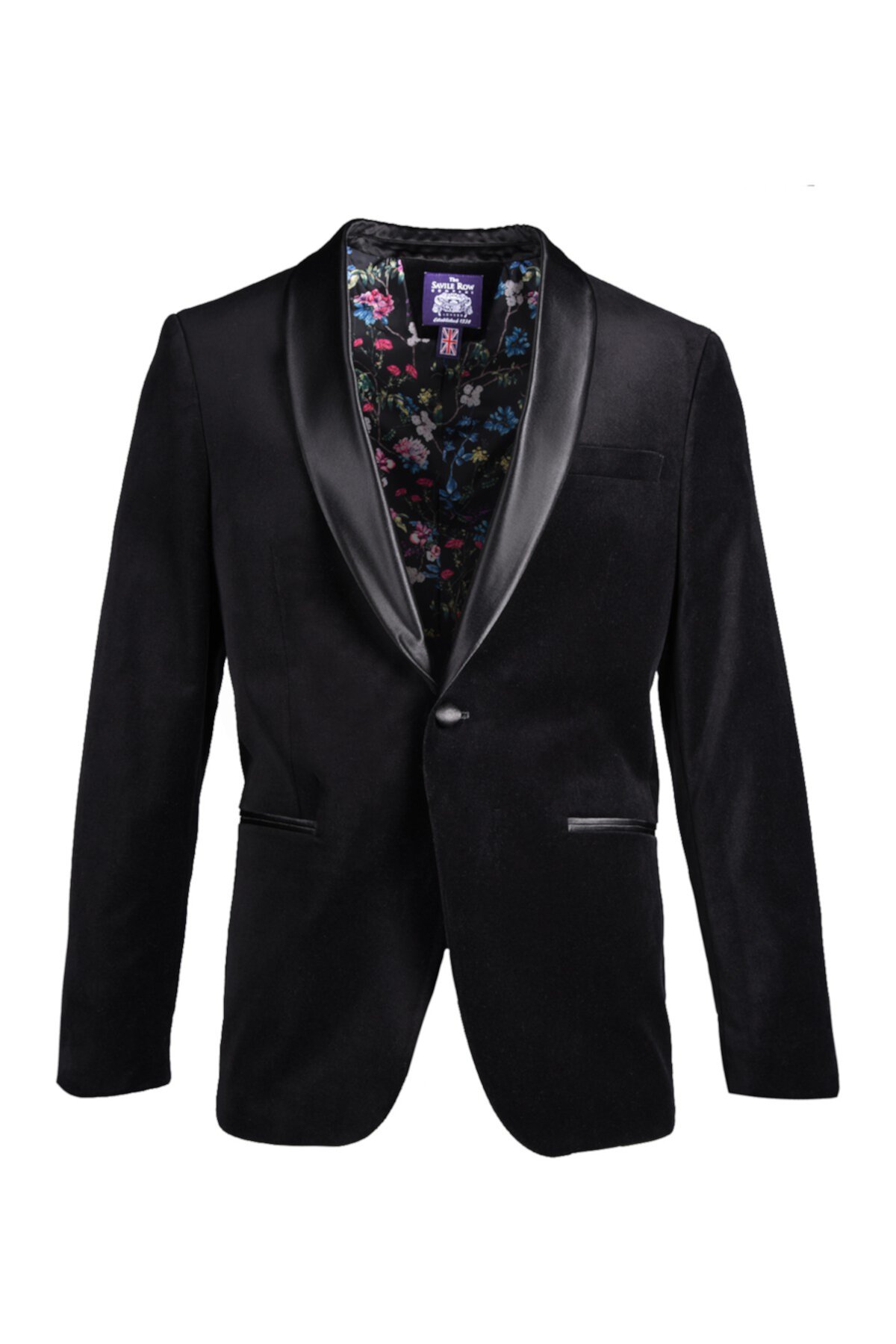 Черный бархатный пиджак приталенного кроя с атласным воротником-шалью SAVILE ROW CO