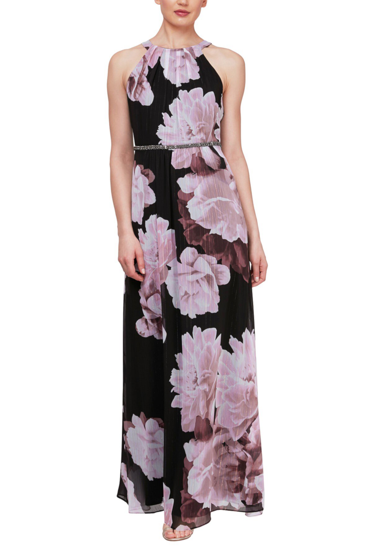 Макси-платье с цветочным орнаментом на талии SLNY
