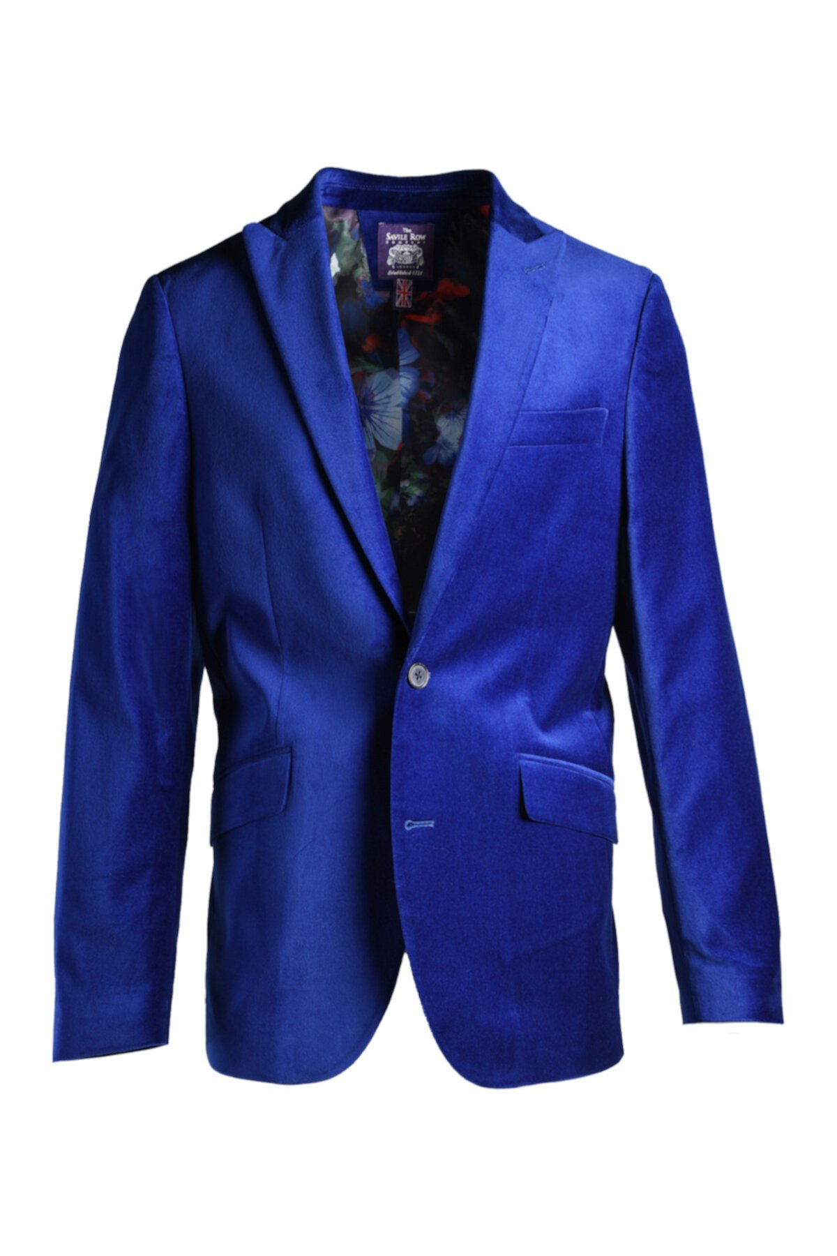 Облегающий бархатный пиджак Cobalt Blue с заостренными лацканами SAVILE ROW CO