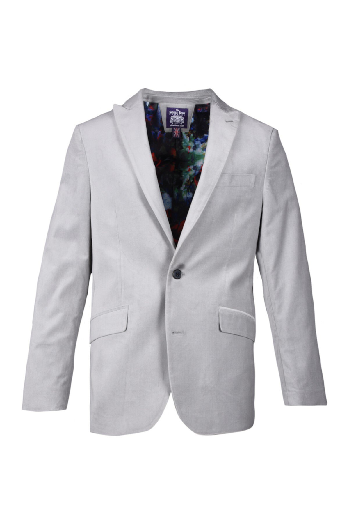 Серебристо-серый бархатный пиджак приталенного кроя с заостренными лацканами SAVILE ROW CO