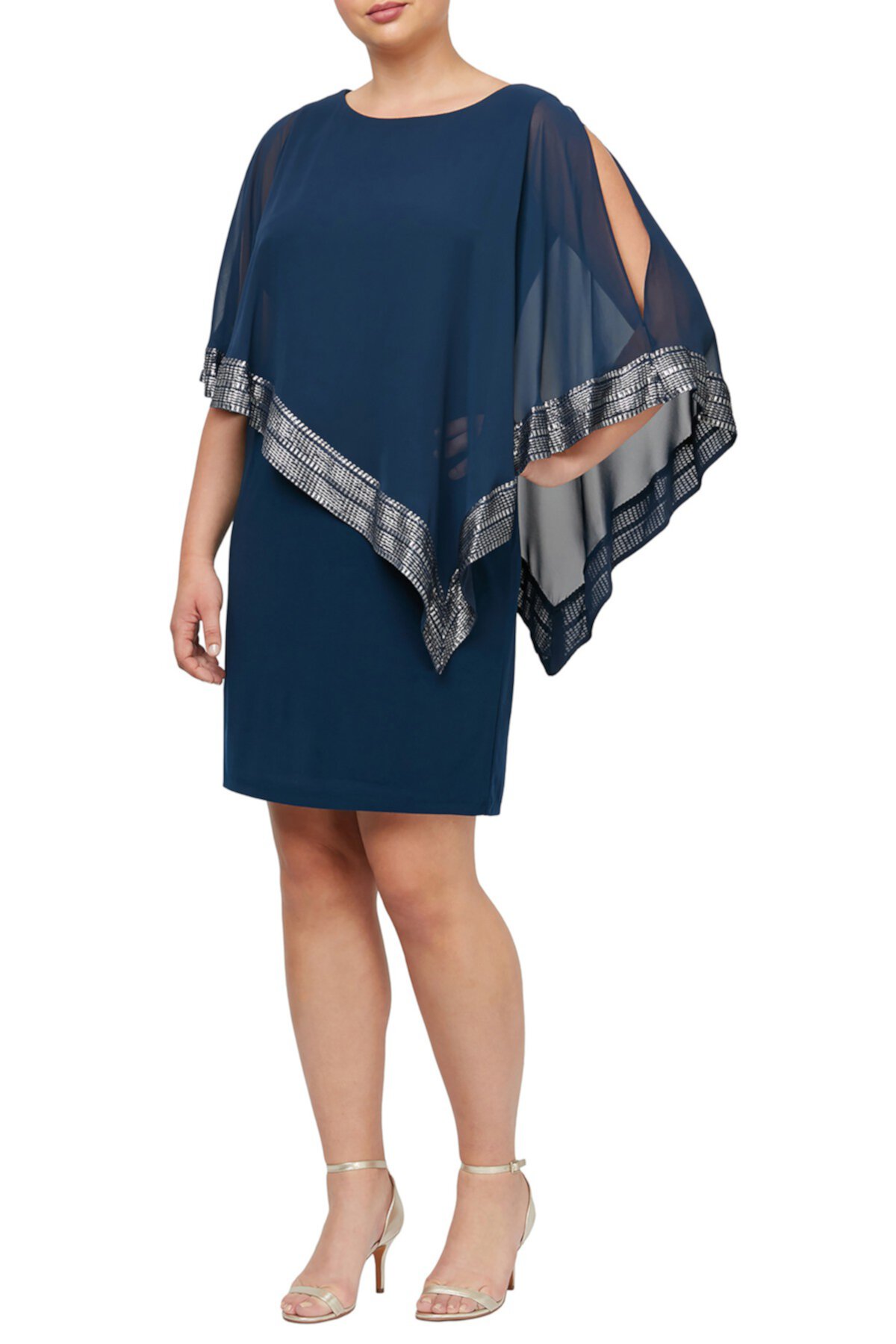Асимметричное поповер-платье с отделкой фольгой (большие размеры) SLNY